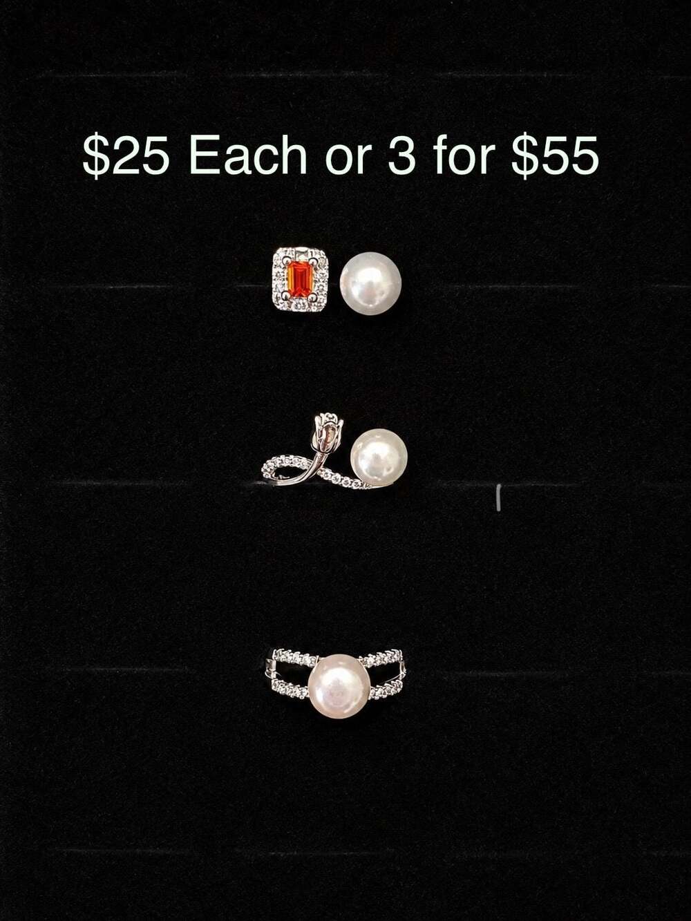 Genuine Pearl Rings in Sterling Silver